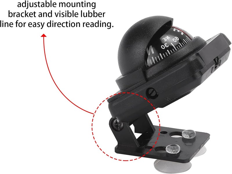 Flylin كرة بوصلة السيارات، دليل توجيه قابل للتعديل وقابل للطي، بوصلة مغناطيسية مع شريط لاصق للسيارات والقوارب والمركبات الخارجية - Image 4